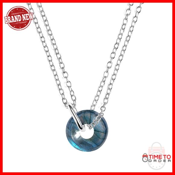 Sterling Silver Pendant Necklace with Labradorite Gemstone Lobster Clasp